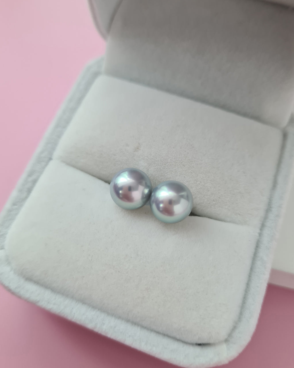Silver Blue Akoya Pearl Stud Earrings | 18K White Gold | 7.5mm-8mm