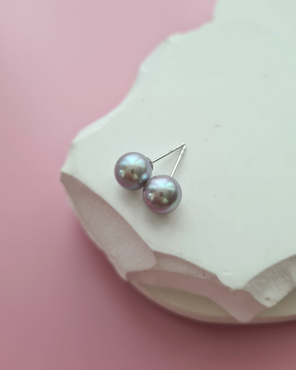 Silver Blue Akoya Pearl 18K Gold Stud Earrings, Pearl Jewelry in Singapore