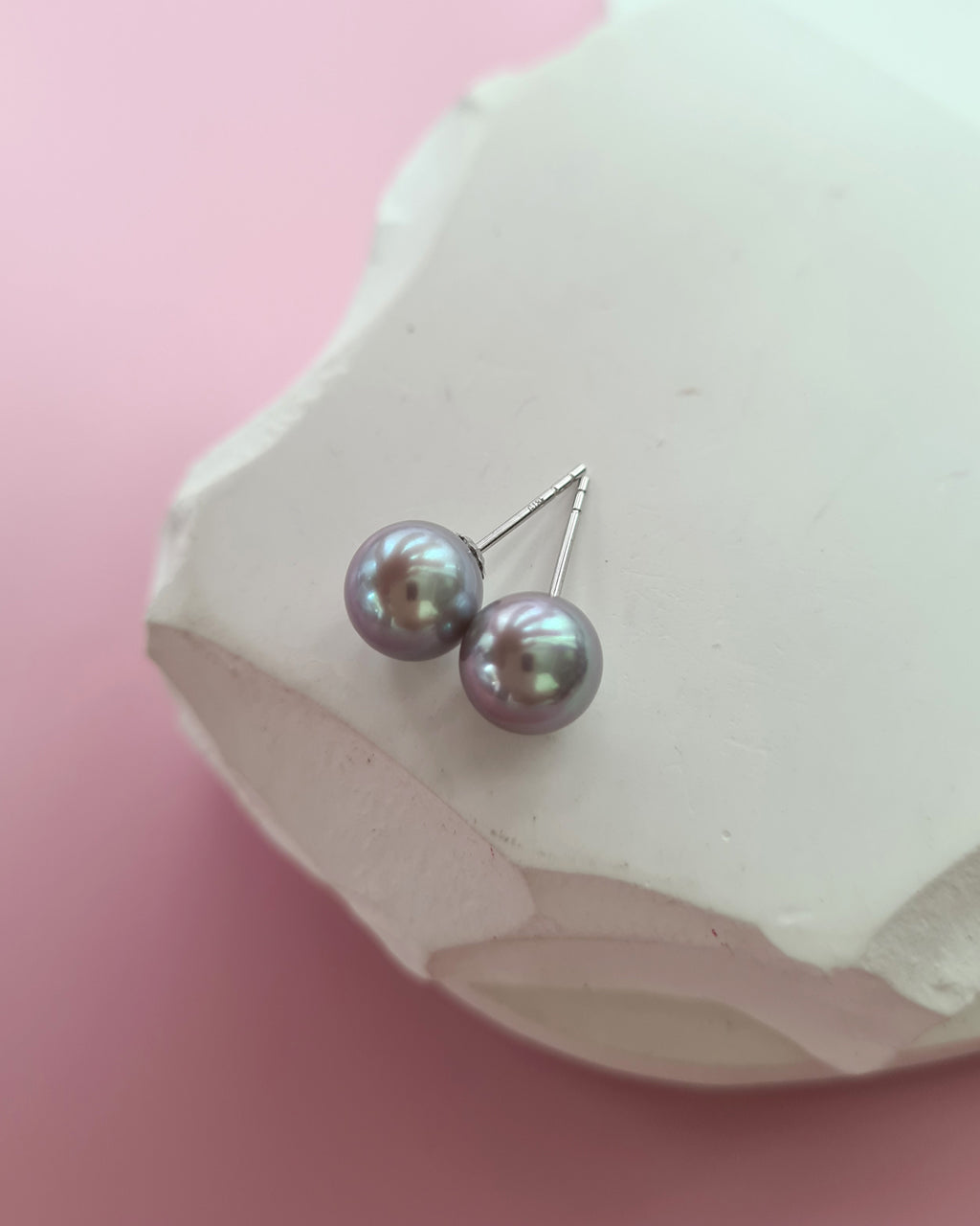 Silver Blue Akoya Pearl 18K Gold Stud Earrings, Pearl Jewelry in Singapore