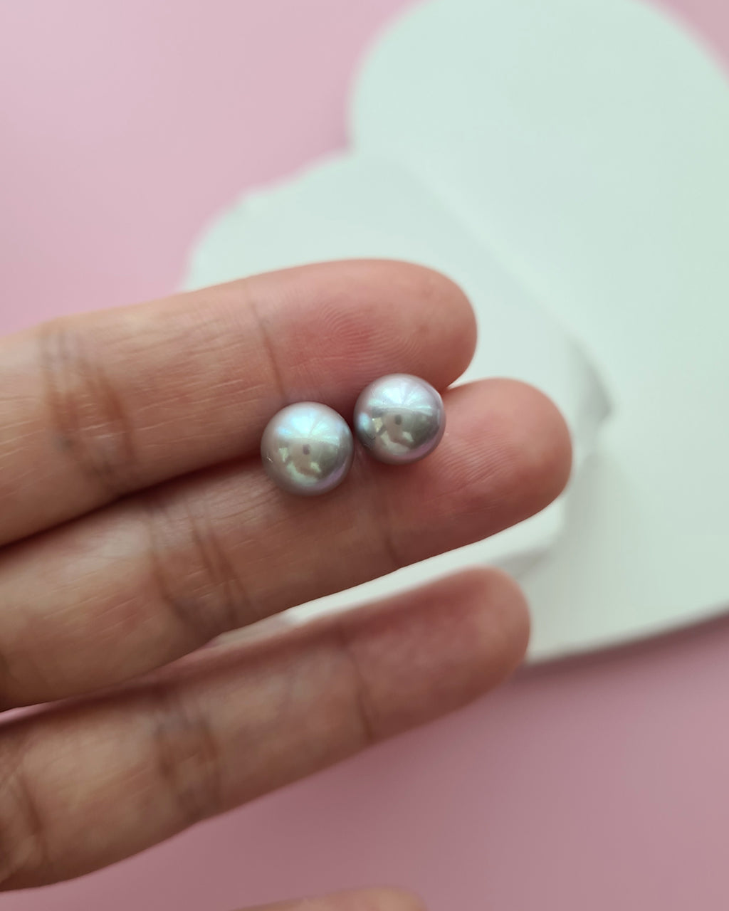 Silver Blue Akoya Pearl 18K Gold Stud Earrings, Pearl Jewelry in Singapore