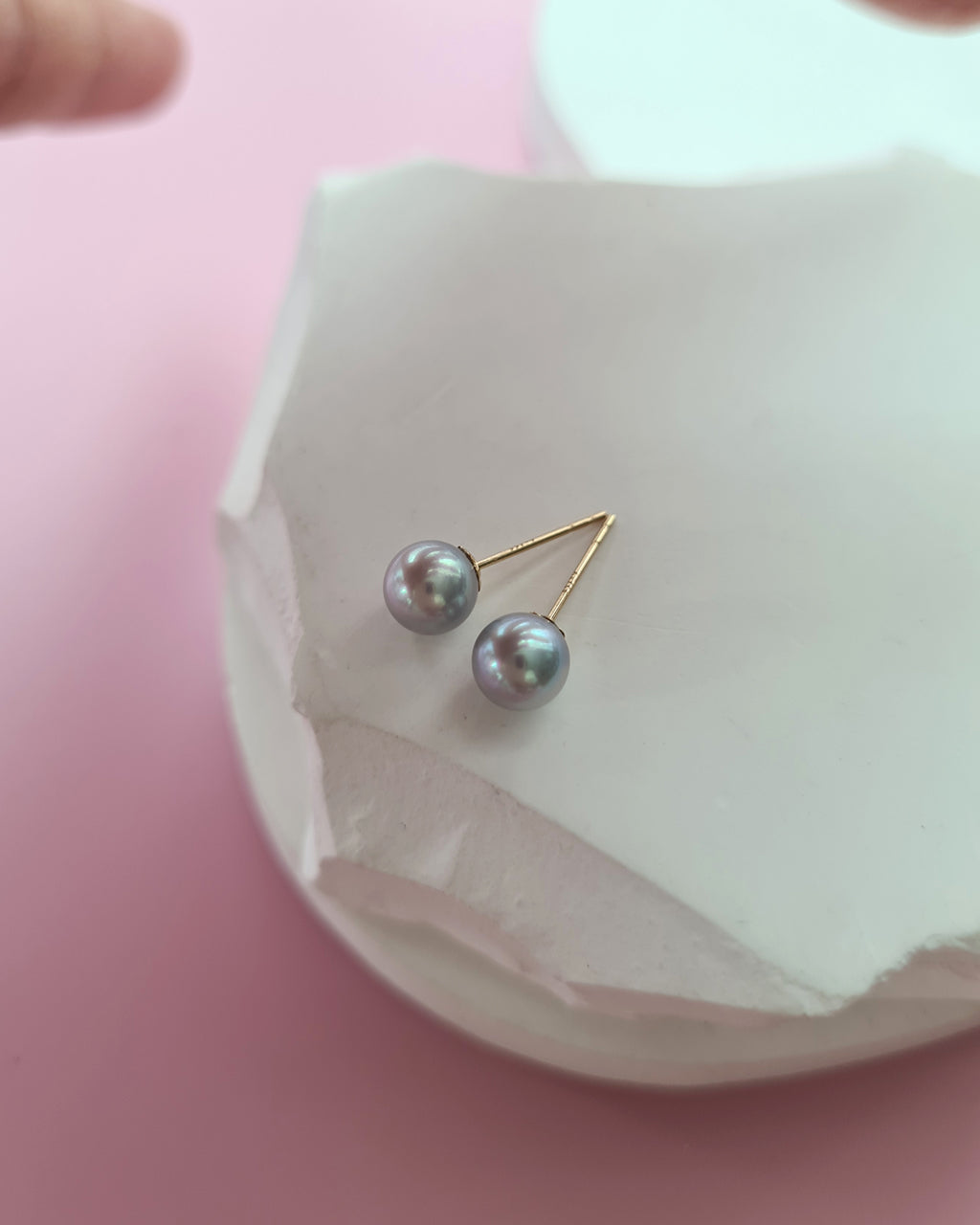 Silver Blue Akoya Pearl 18K Gold Stud Earrings, Pearl Jewelry in Singapore