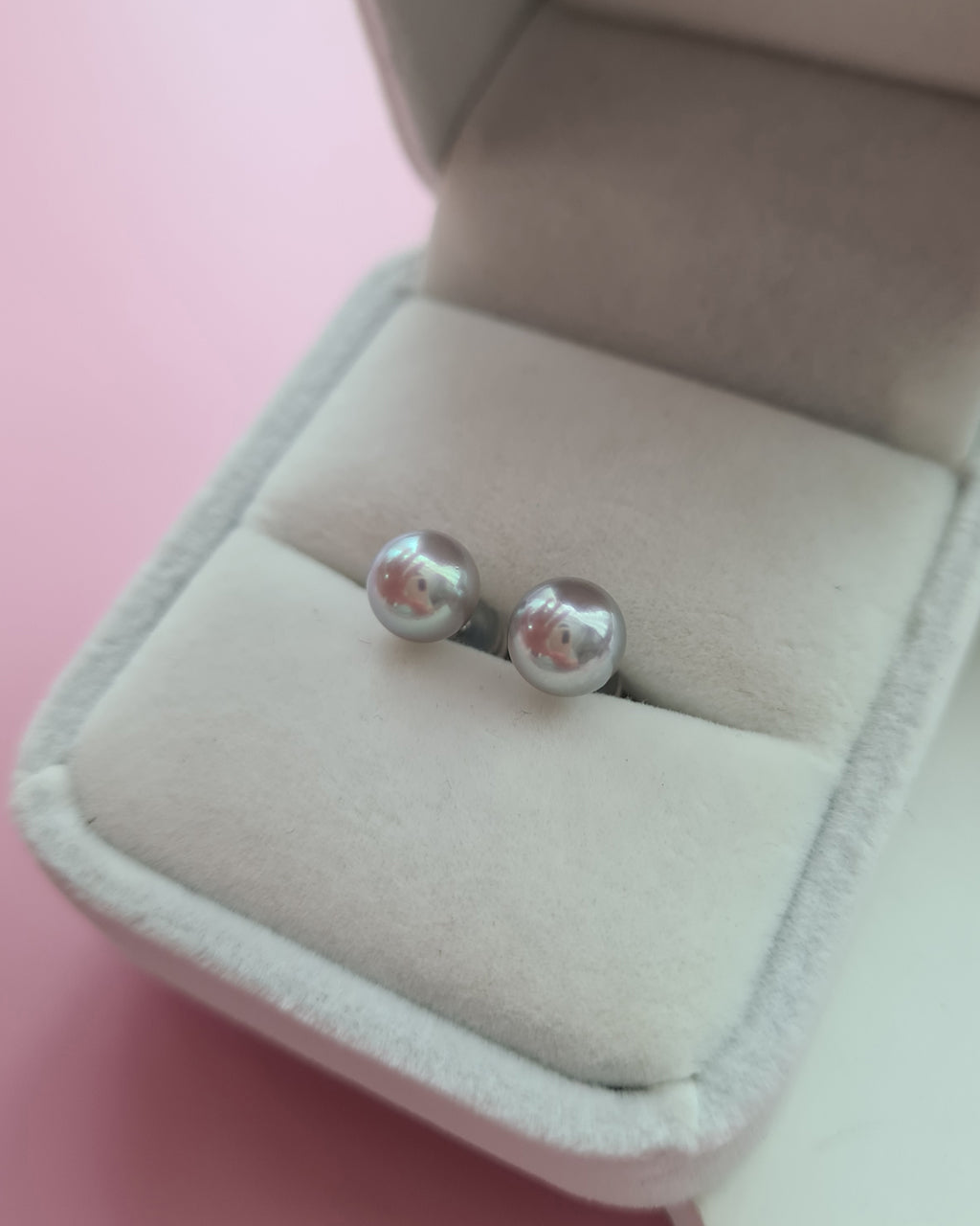 Silver Blue Akoya Pearl 18K Gold Stud Earrings, Pearl Jewelry in Singapore