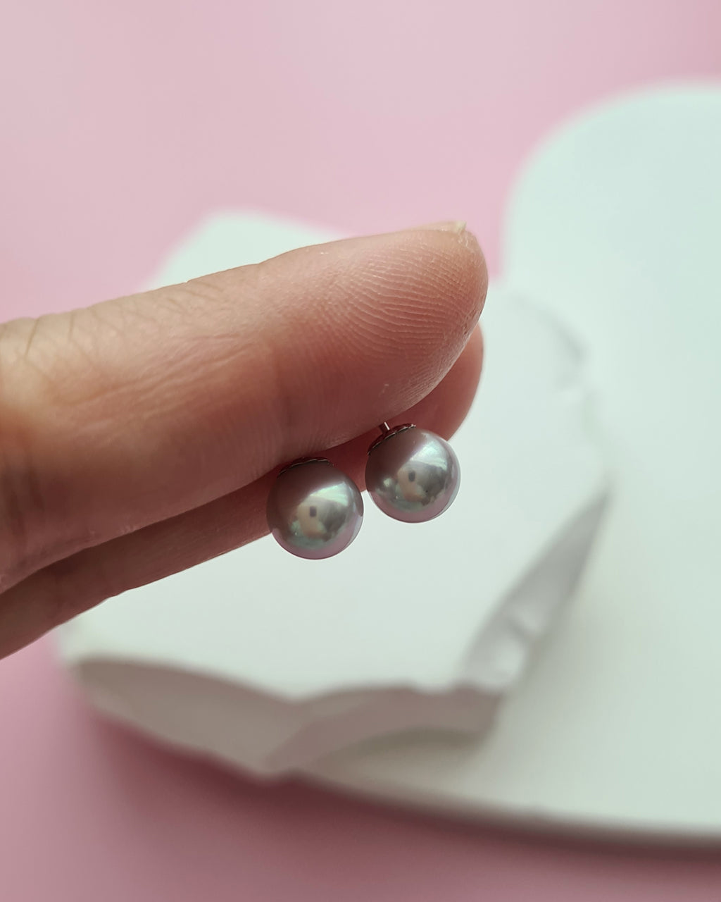 Silver Blue Akoya Pearl 18K Gold Stud Earrings, Pearl Jewelry in Singapore