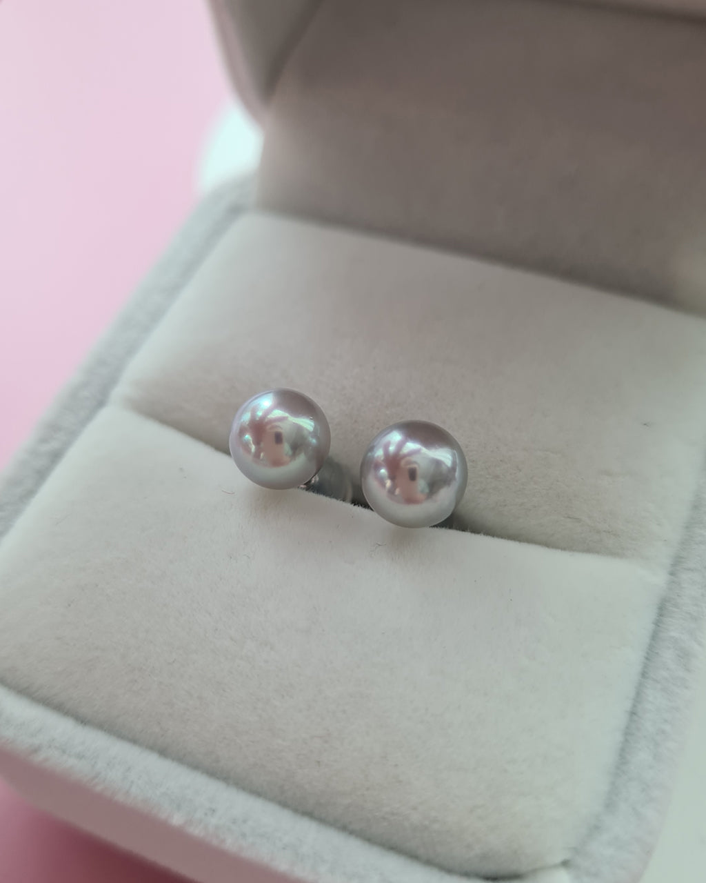 Silver Blue Akoya Pearl 18K Gold Stud Earrings, Pearl Jewelry in Singapore