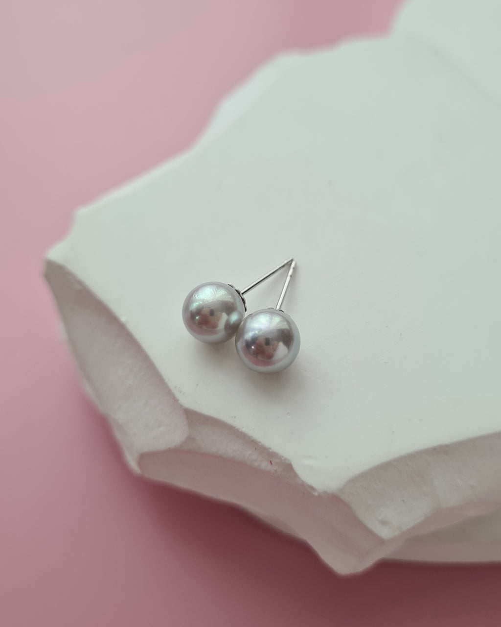 Silver Blue Akoya Pearl 18K Gold Stud Earrings, Pearl Jewelry in Singapore
