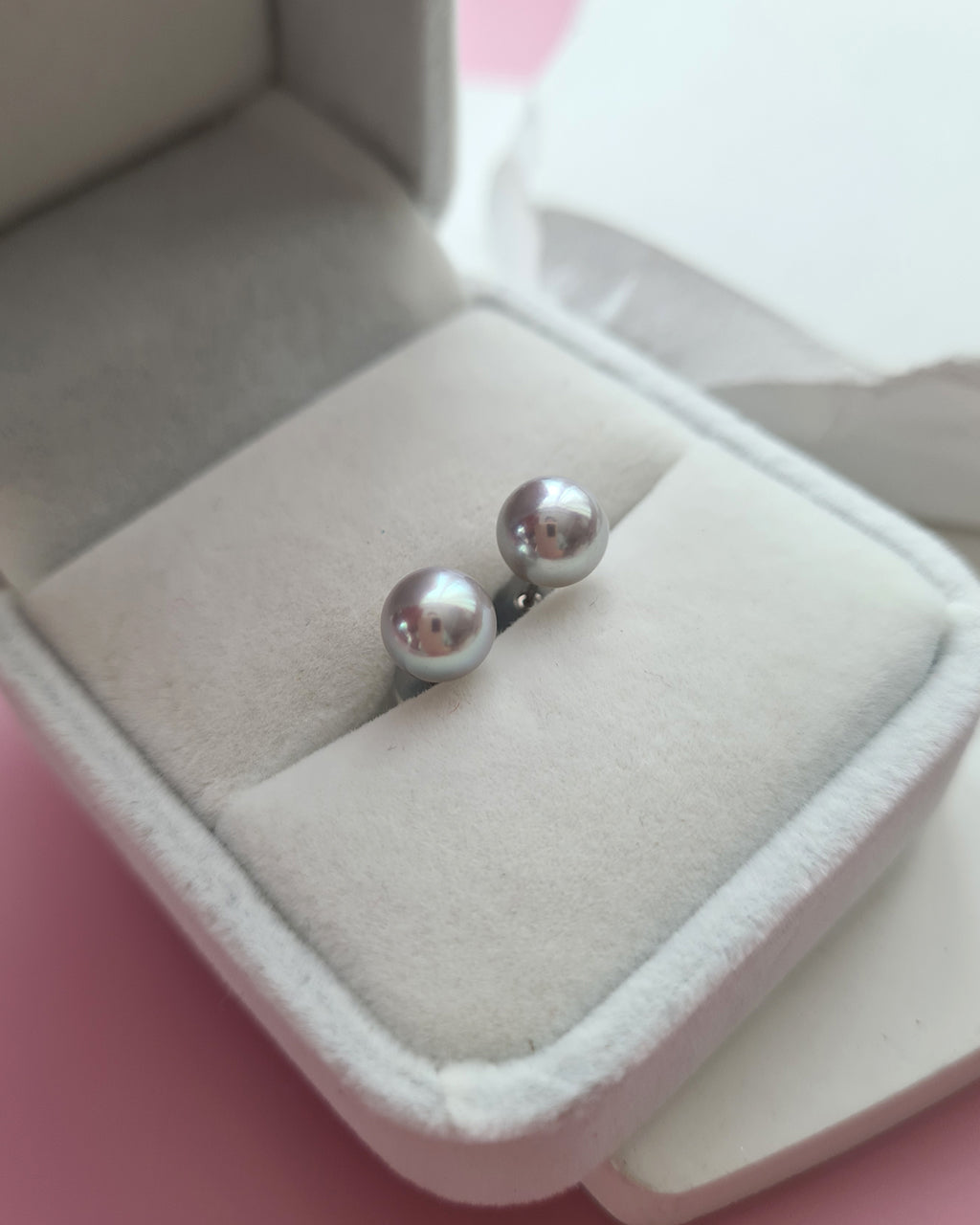 Silver Blue Akoya Pearl 18K Gold Stud Earrings, Pearl Jewelry in Singapore
