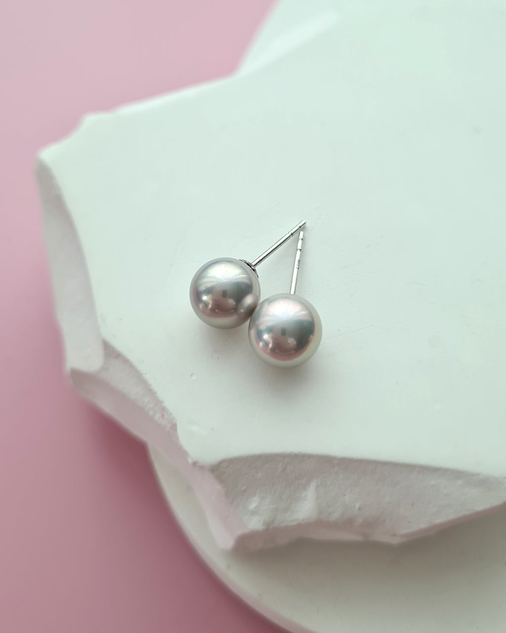 Silver Blue Akoya Pearl 18K Gold Stud Earrings, Pearl Jewelry in Singapore