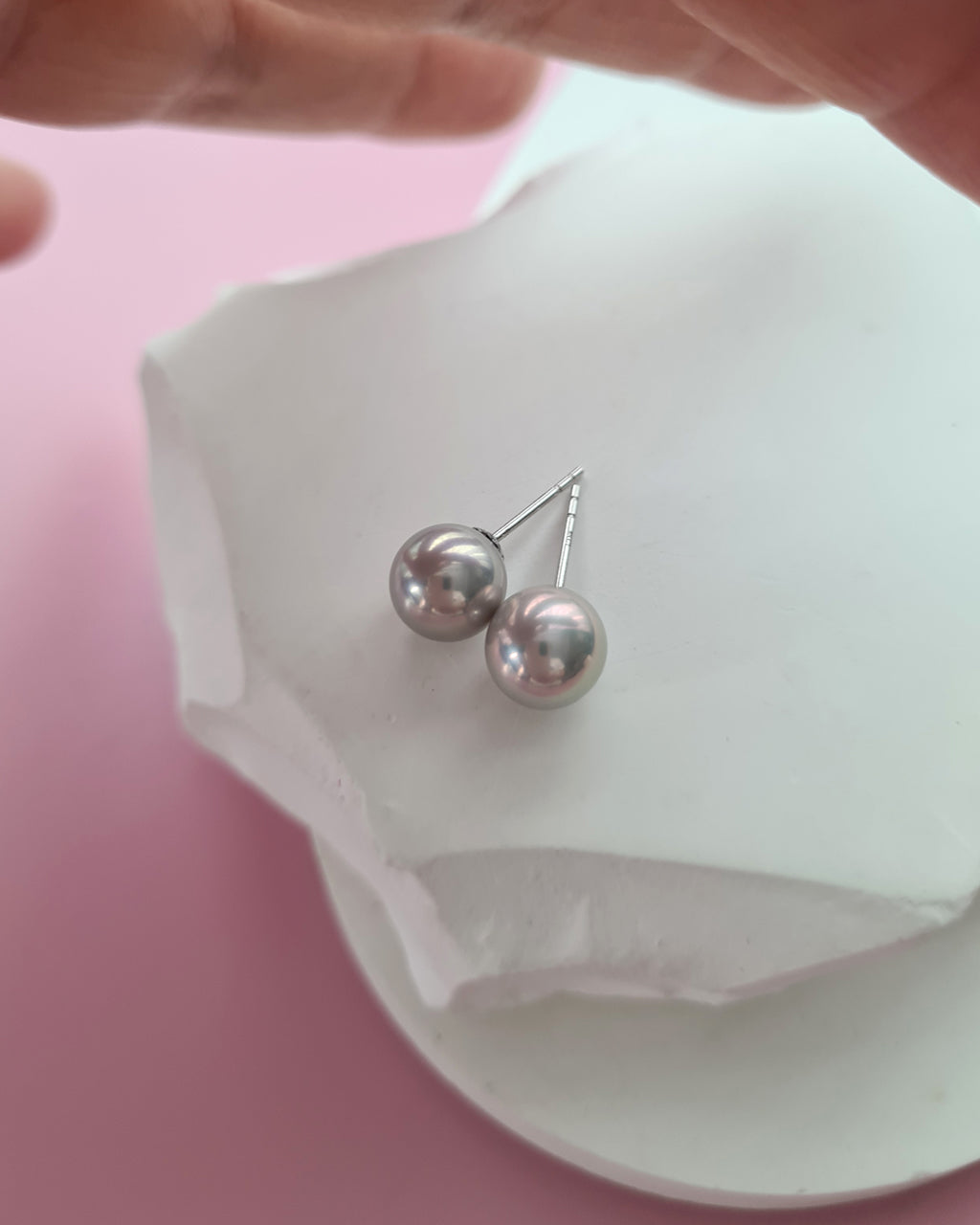 Silver Blue Akoya Pearl 18K Gold Stud Earrings, Pearl Jewelry in Singapore