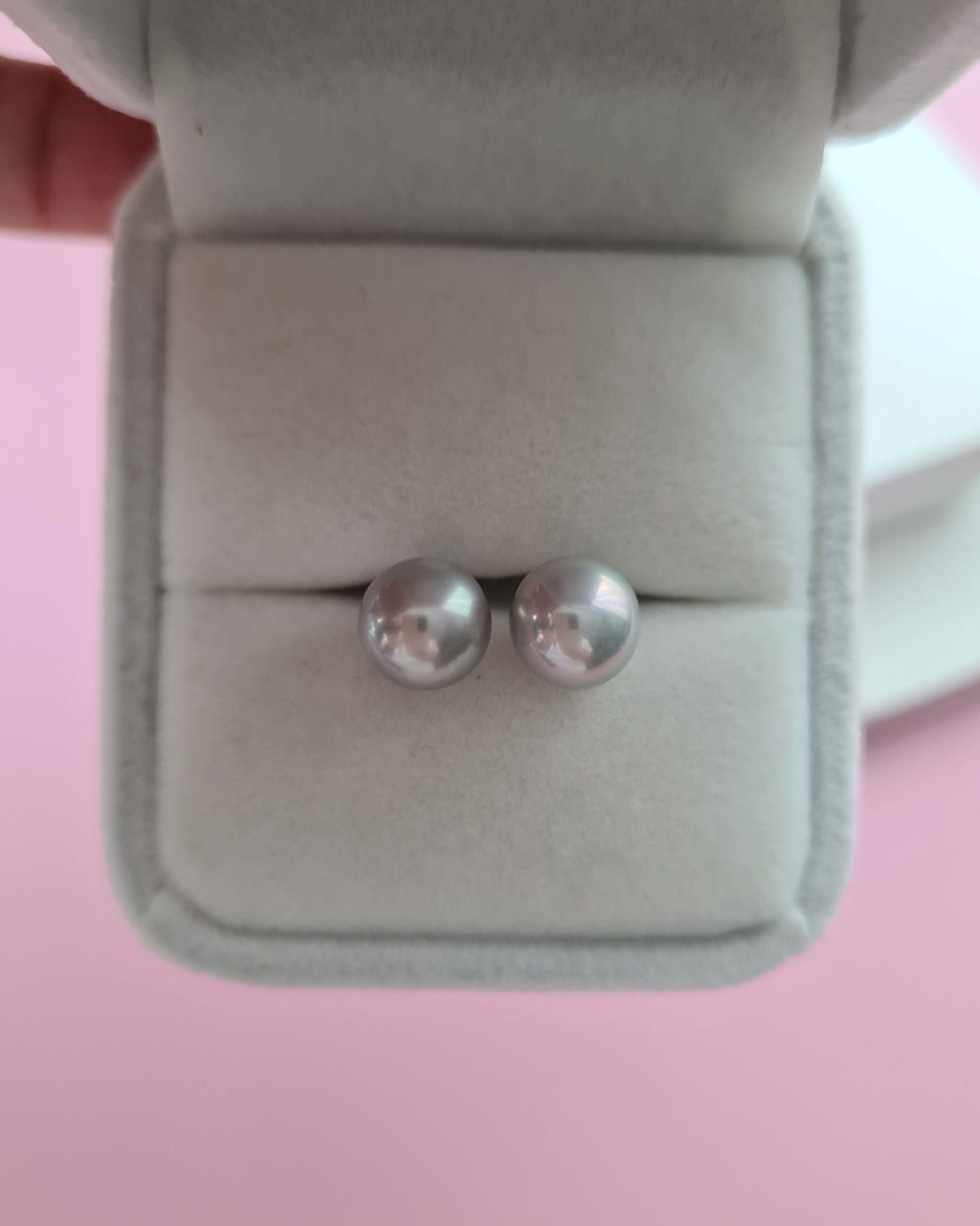 Silver Blue Akoya Pearl 18K Gold Stud Earrings, Pearl Jewelry in Singapore