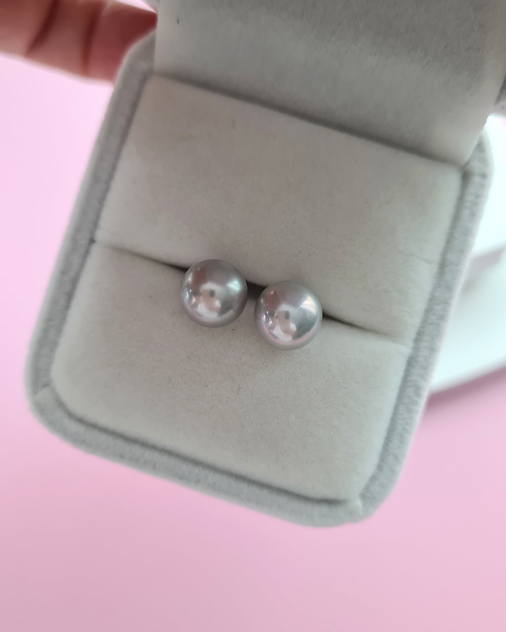 Silver Blue Akoya Pearl 18K Gold Stud Earrings, Pearl Jewelry in Singapore