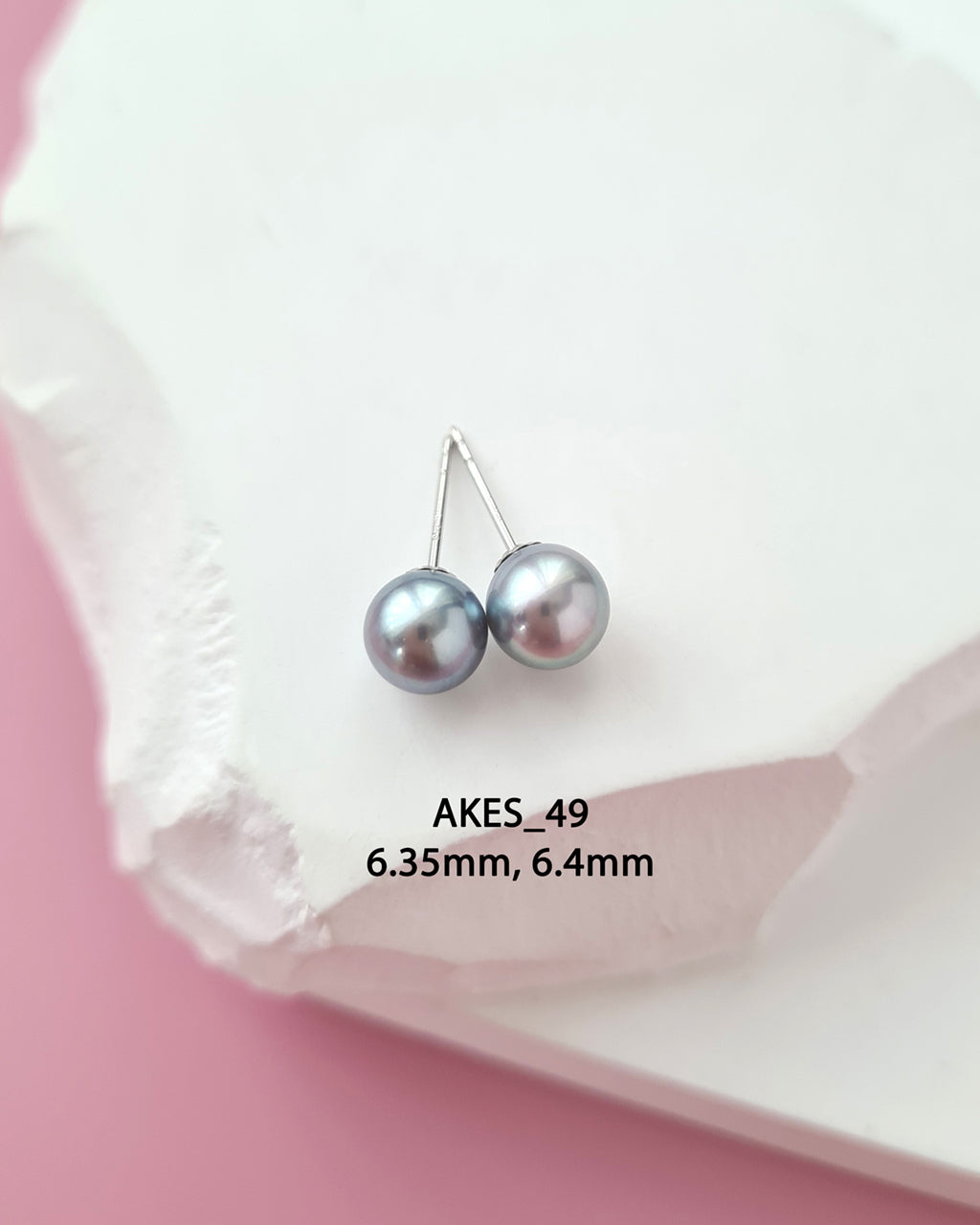 Silver Blue Akoya Pearl Stud Earrings | 18K White Gold | 6mm-6.5mm | Exact Pair