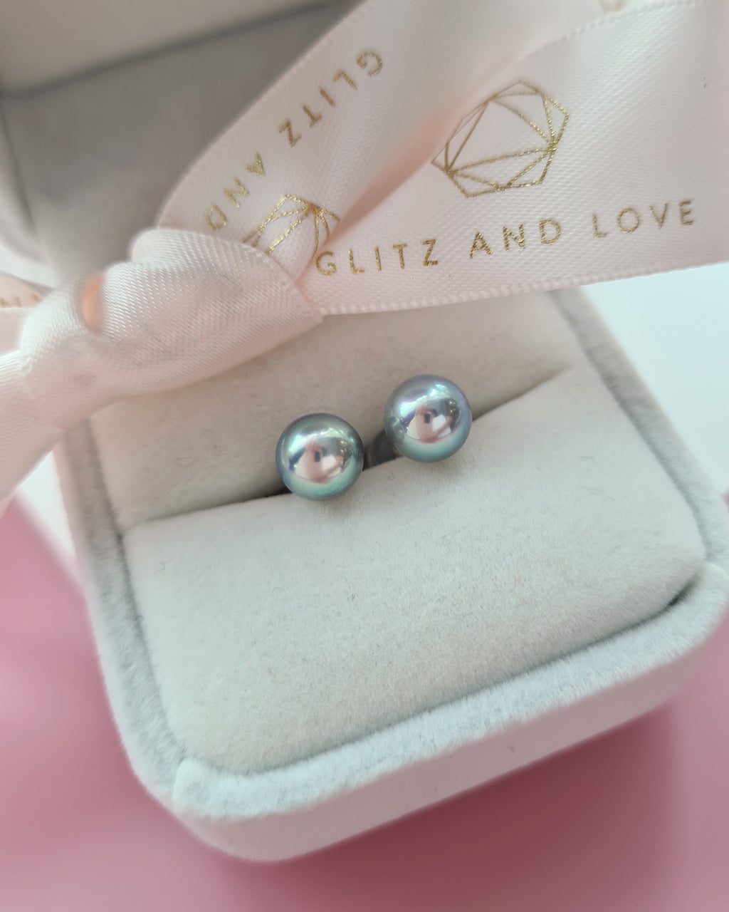 Silver Blue Akoya Pearl Stud Earrings | 18K White Gold | 7mm - 8mm