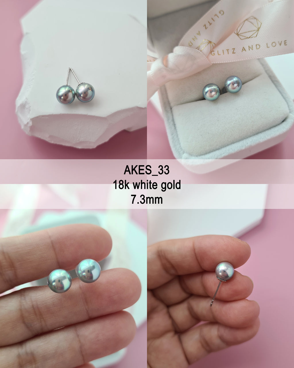 Silver Blue Akoya Pearl Stud Earrings | 18K White Gold | 7mm - 7.5mm