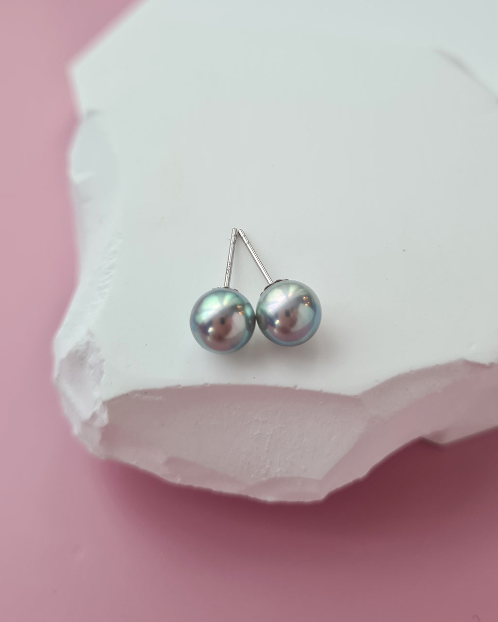 Silver Blue Akoya Pearl Stud Earrings | 18K White Gold | 7mm - 7.5mm