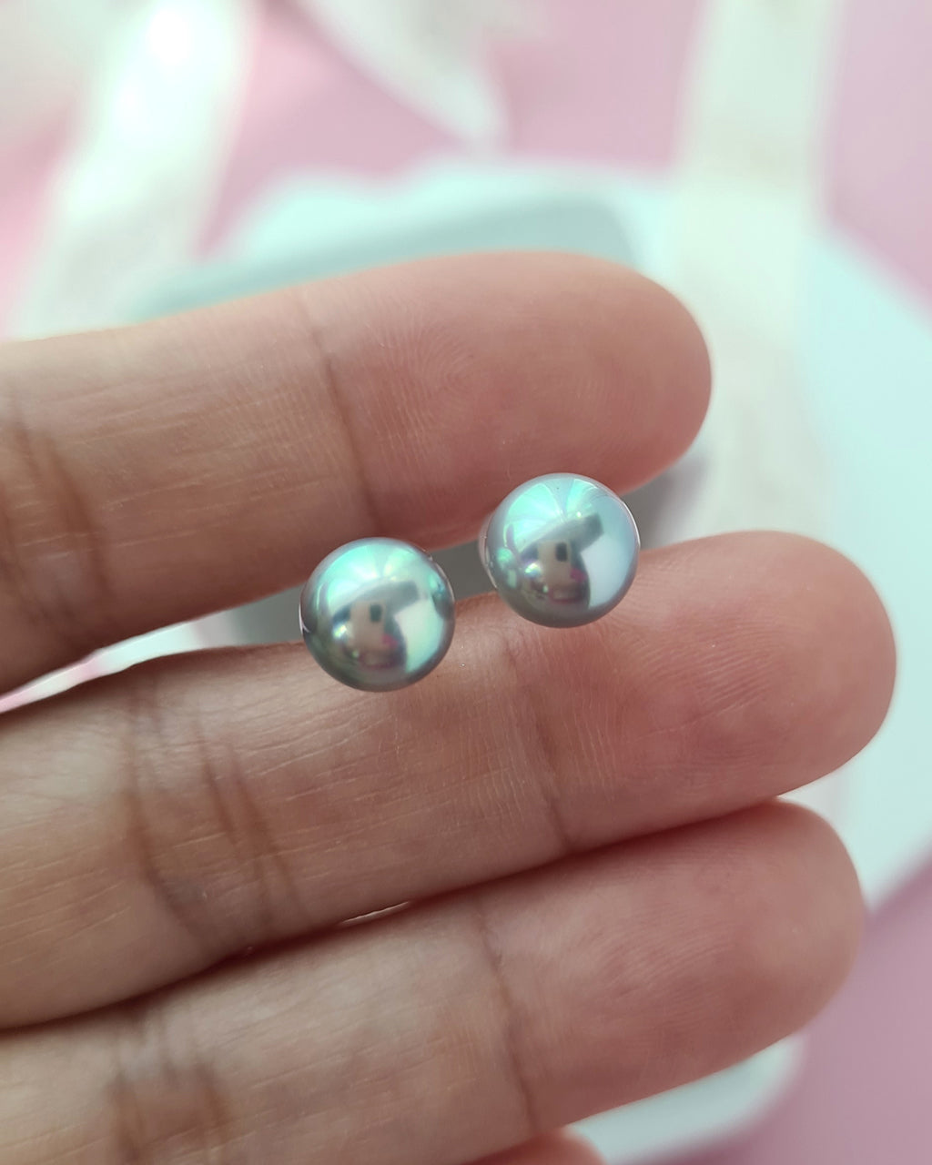 Silver Blue Akoya Pearl Stud Earrings | 18K White Gold | 7mm - 7.5mm