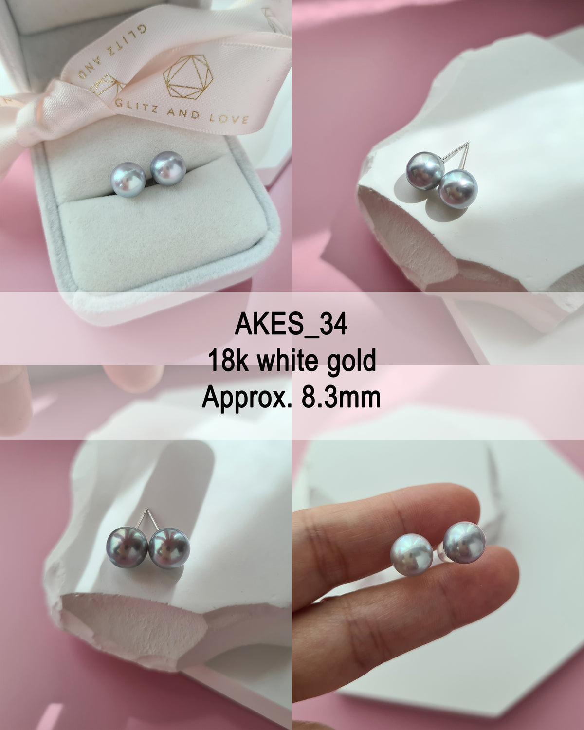 Silver Blue Akoya Pearl 18K Gold Stud Earrings, Pearl Jewelry in Singapore