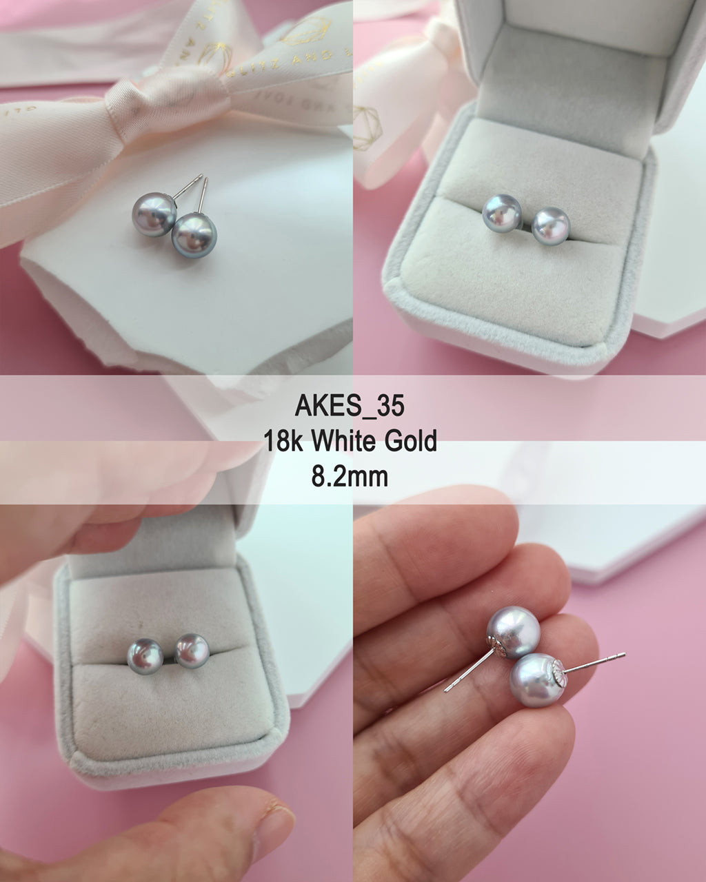 Silver Blue Akoya Pearl 18K Gold Stud Earrings, Pearl Jewelry in Singapore