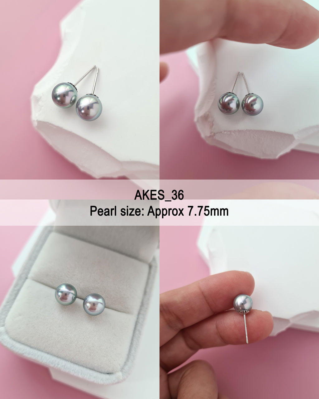 Silver Blue Akoya Pearl Stud Earrings | 18K White Gold | 7mm - 7.5mm - 8mm