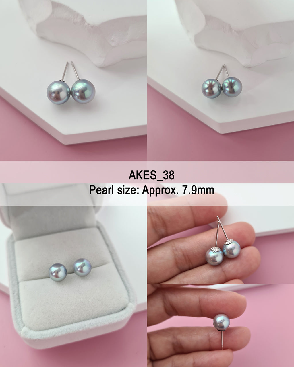 Silver Blue Akoya Pearl Stud Earrings | 18K White Gold | 7mm - 7.5mm - 8mm