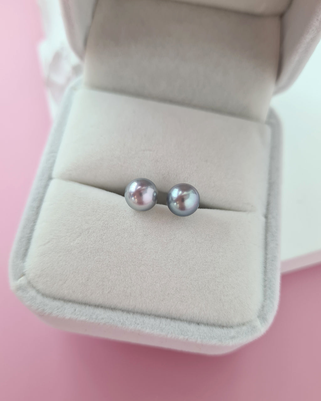 Silver Blue Akoya Pearl Stud Earrings | 18K White Gold | 6mm-6.5mm | Exact Pair