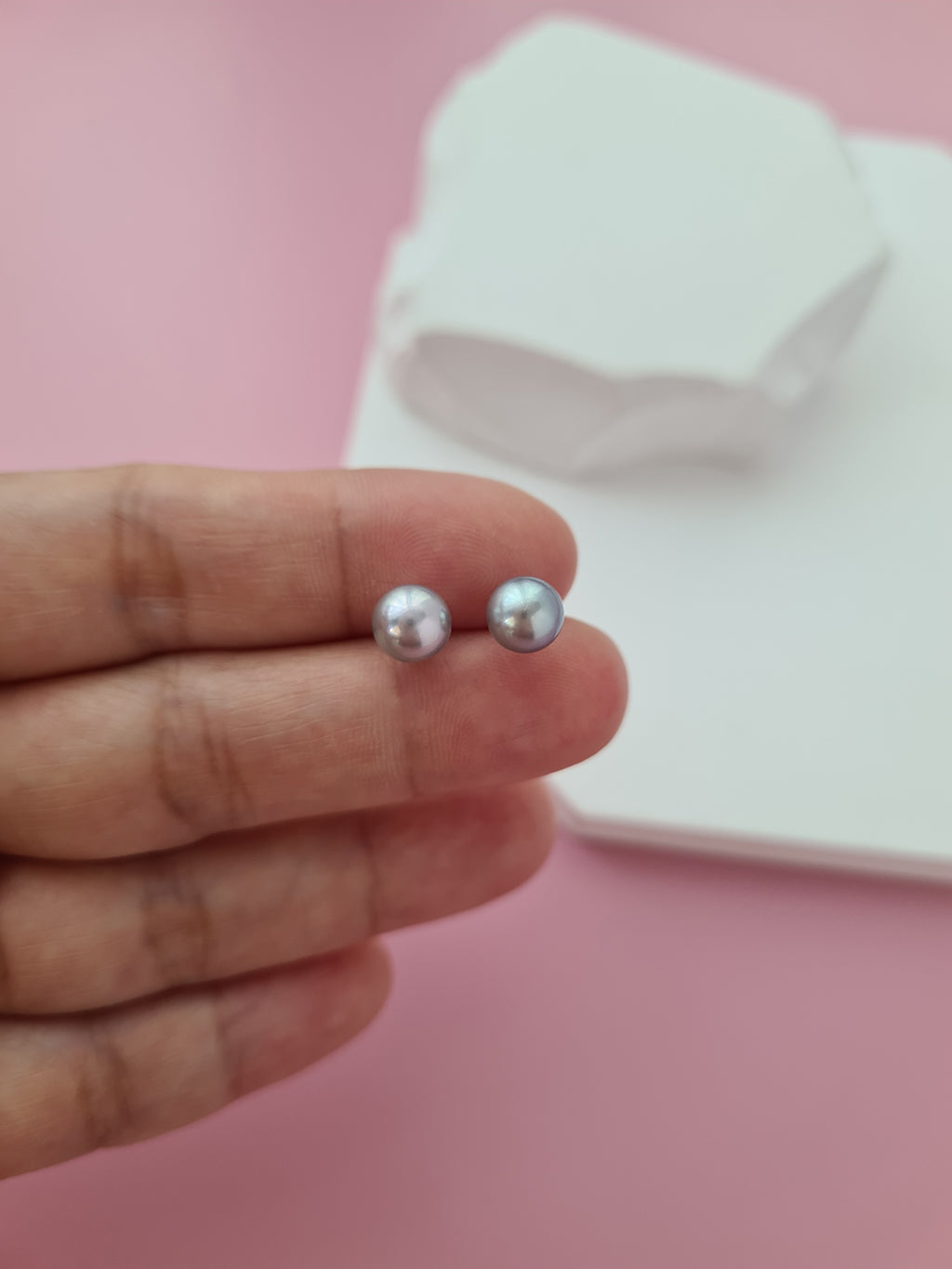 Silver Blue Akoya Pearl Stud Earrings | 18K White Gold | 6mm-6.5mm | Exact Pair
