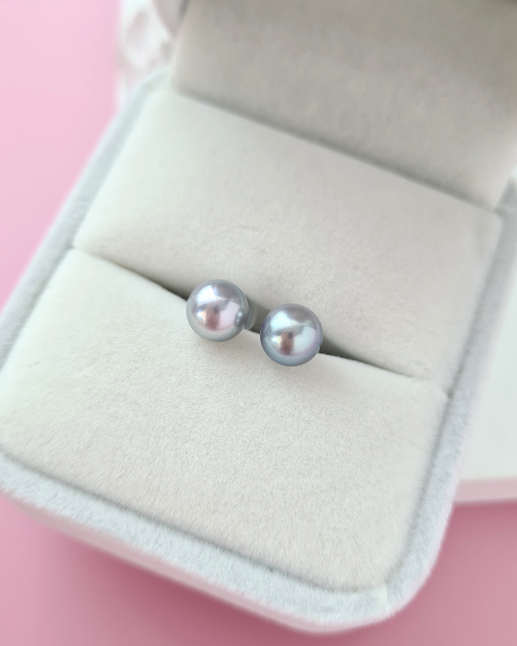 Silver Blue Akoya Pearl Stud Earrings | 18K White Gold | 6mm-6.5mm | Exact Pair