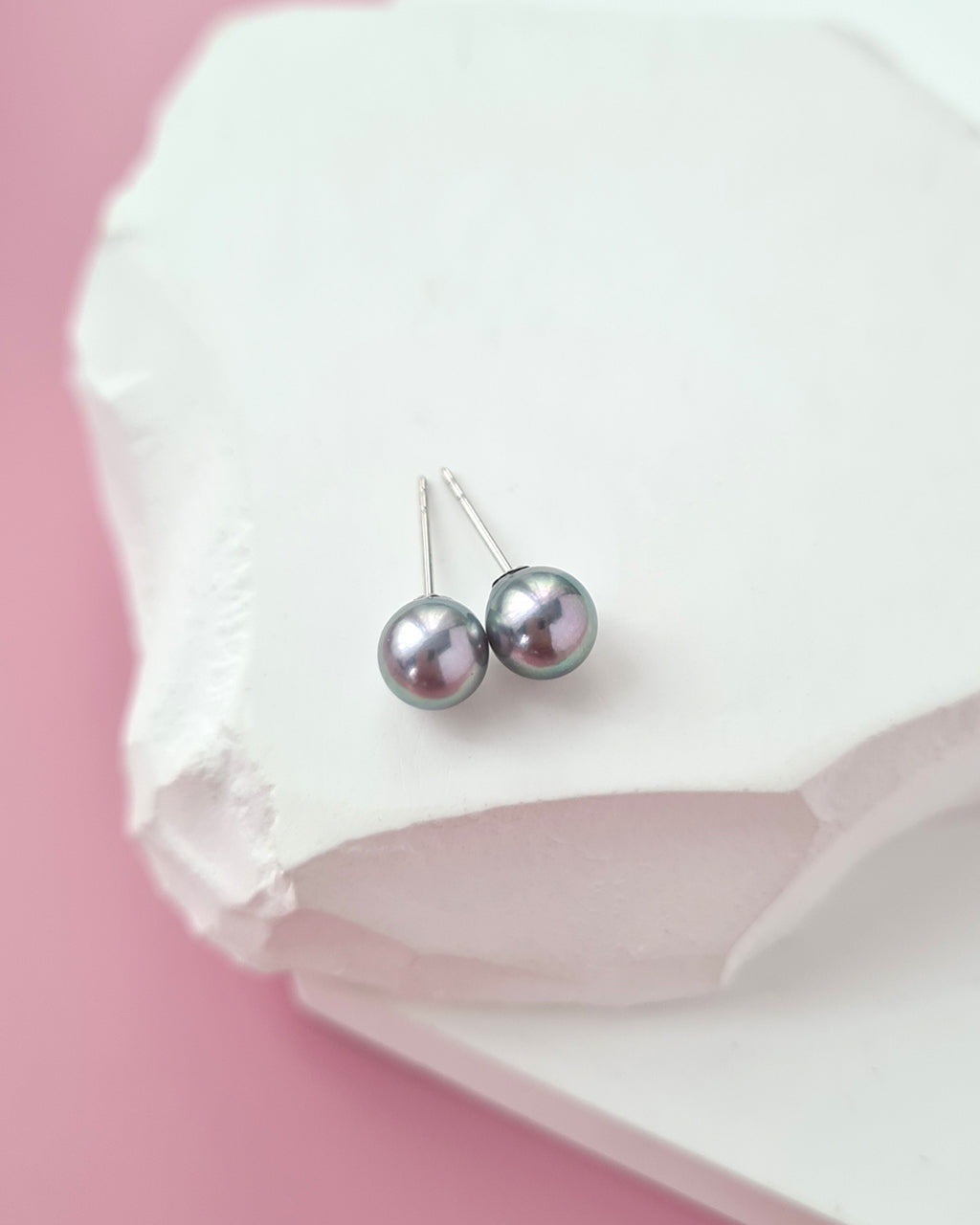 Silver Blue Akoya Pearl Stud Earrings | 18K White Gold | 6mm-6.5mm | Exact Pair