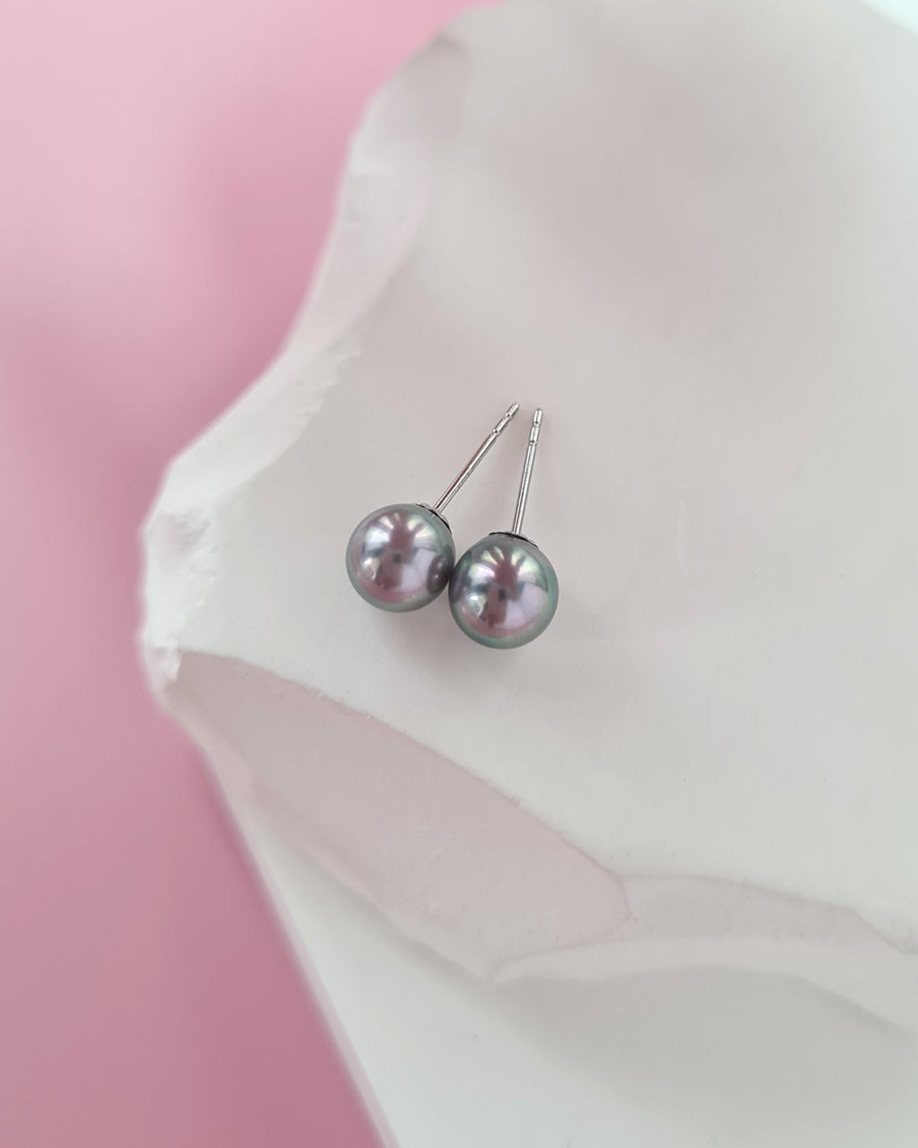 Silver Blue Akoya Pearl Stud Earrings | 18K White Gold | 6mm-6.5mm | Exact Pair