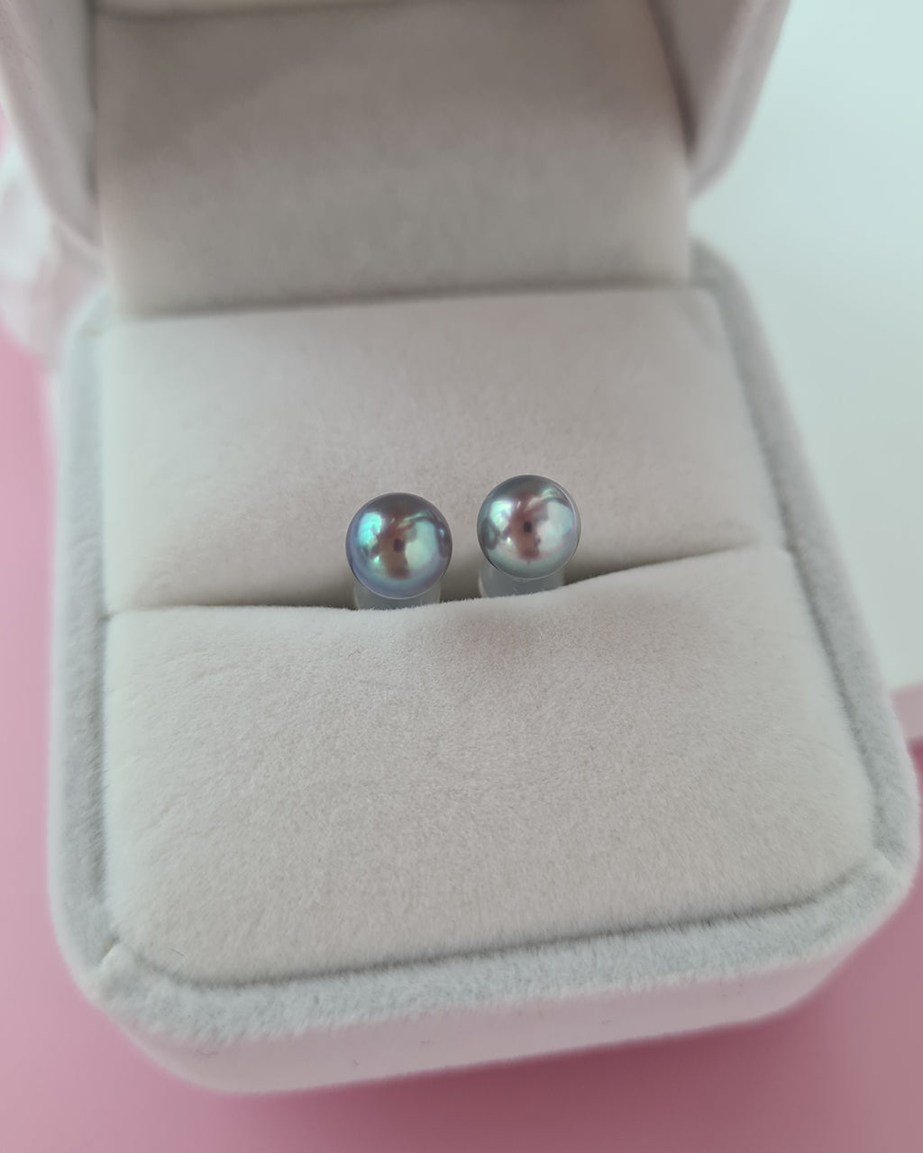 Silver Blue Akoya Pearl Stud Earrings | 18K White Gold | 6mm-6.5mm | Exact Pair