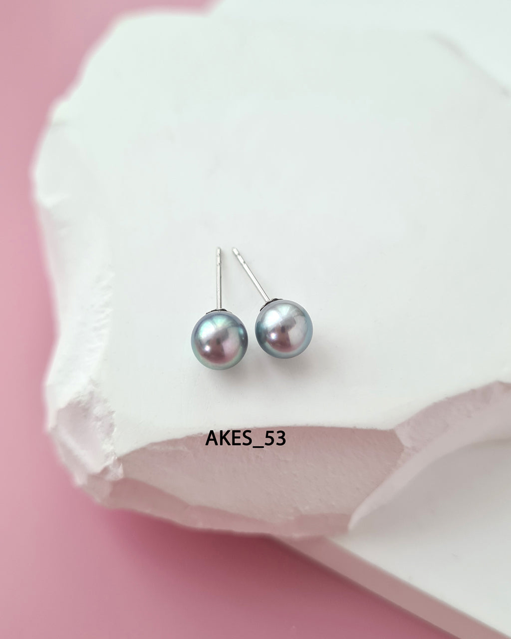 5.8mm Silver Blue Akoya Pearl Stud Earrings | 18K White Gold | 5.5mm-6mm | Exact Pair