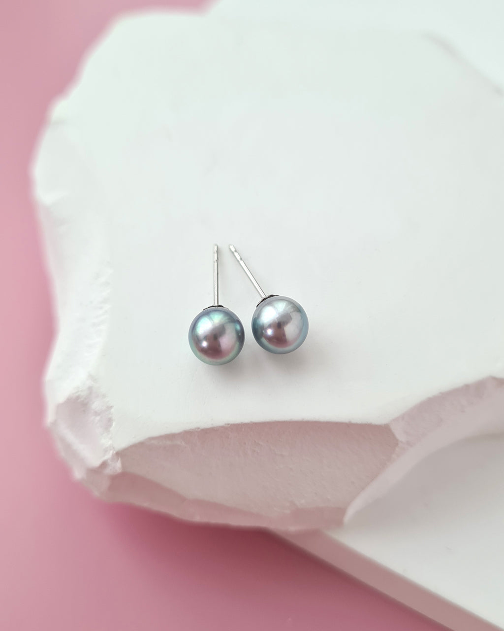 5.8mm Silver Blue Akoya Pearl Stud Earrings | 18K White Gold | 5.5mm-6mm | Exact Pair