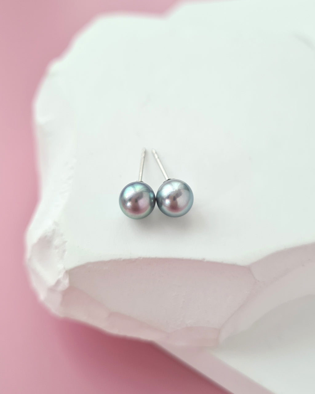 5.8mm Silver Blue Akoya Pearl Stud Earrings | 18K White Gold | 5.5mm-6mm | Exact Pair