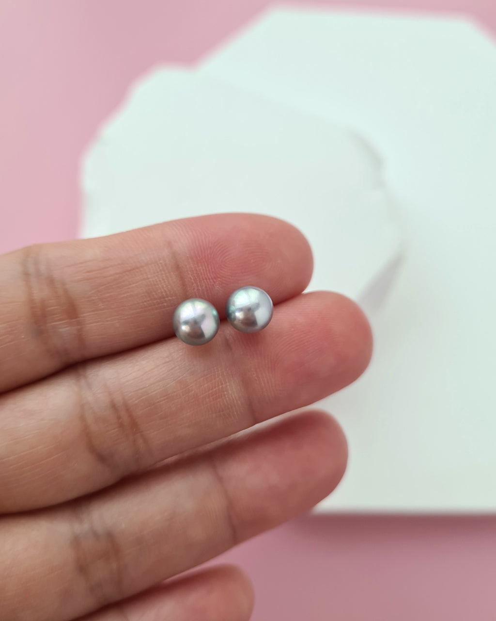 5.8mm Silver Blue Akoya Pearl Stud Earrings | 18K White Gold | 5.5mm-6mm | Exact Pair
