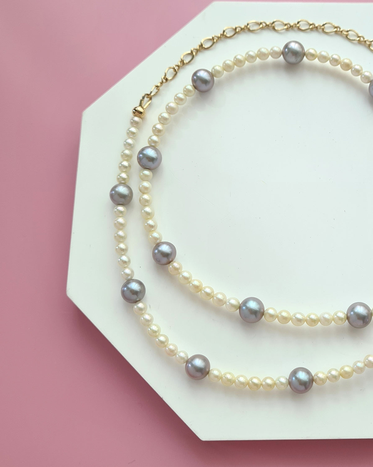 Silver Blue Akoya and Baby Gold Akoya Pearl Necklace, Modern Pearl Jewelry Handmade in Singapore