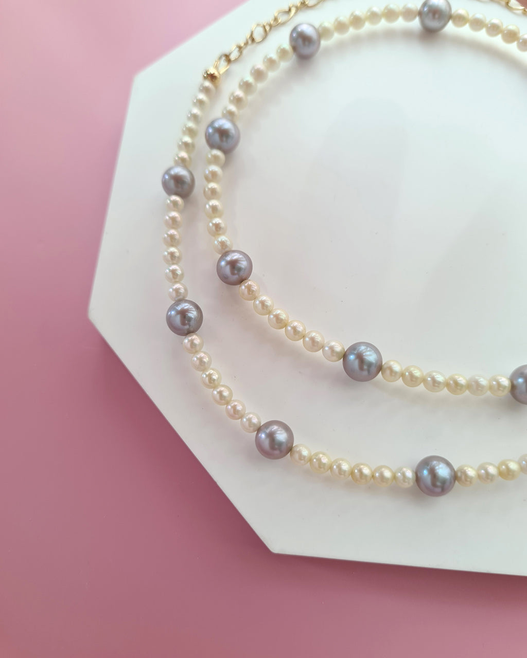 Silver Blue Akoya and Baby Gold Akoya Pearl Necklace, Modern Pearl Jewelry Handmade in Singapore