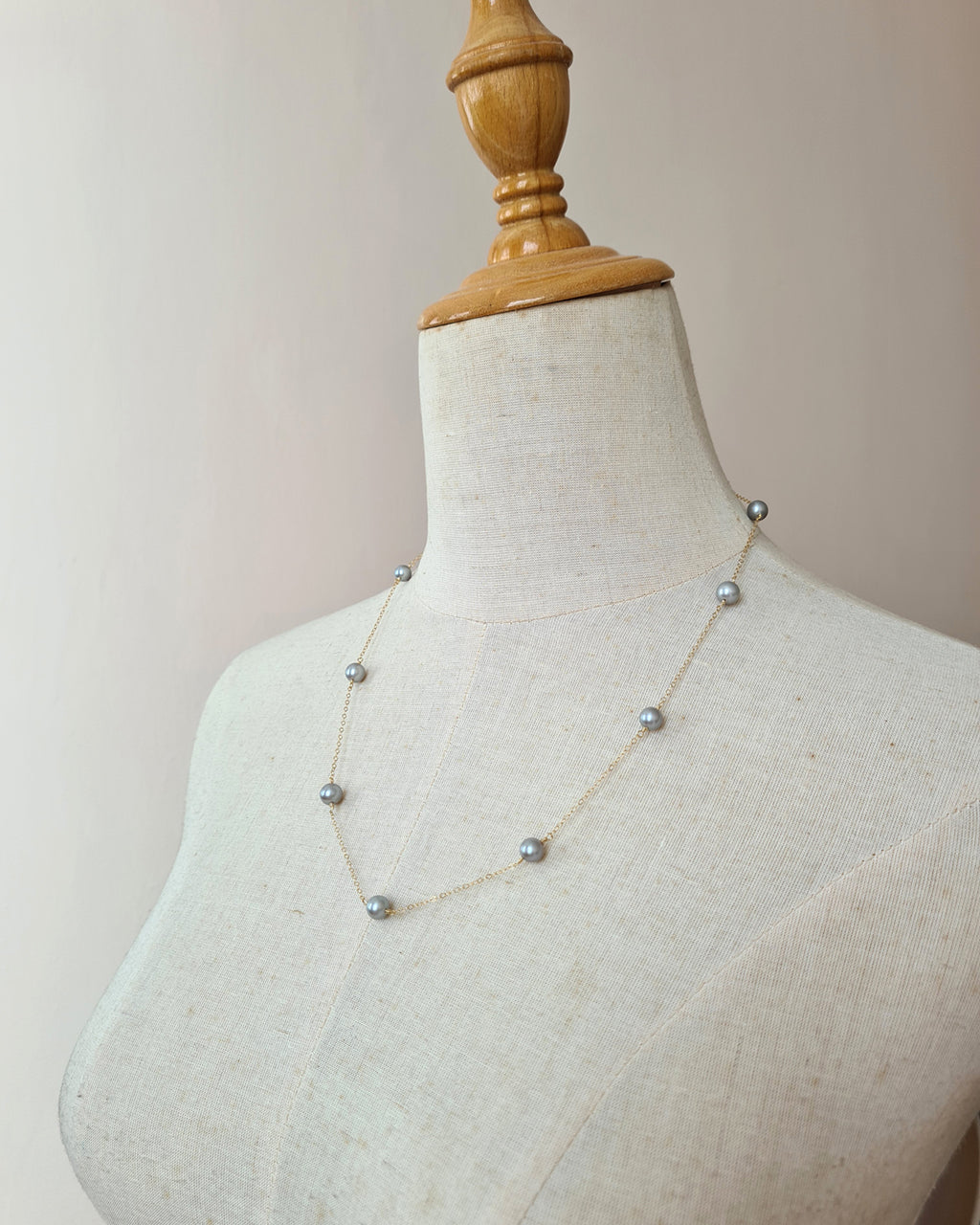 Silver Blue Akoya Pearl Floating Pearl Necklace, Modern Pearl Jewelry in Singapore