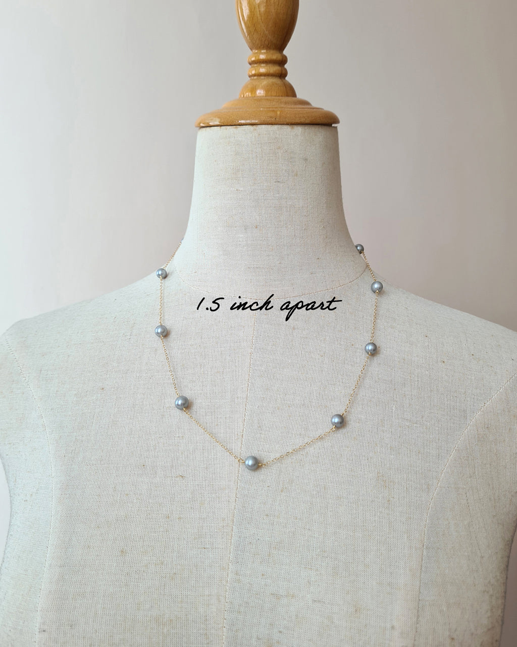 Silver Blue Akoya Pearl Floating Pearl Necklace, Modern Pearl Jewelry in Singapore