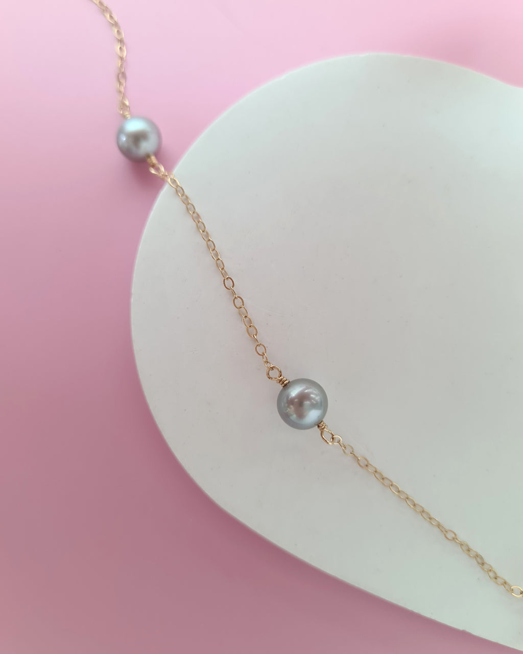 Silver Blue Akoya Pearl Floating Pearl Necklace, Modern Pearl Jewelry in Singapore