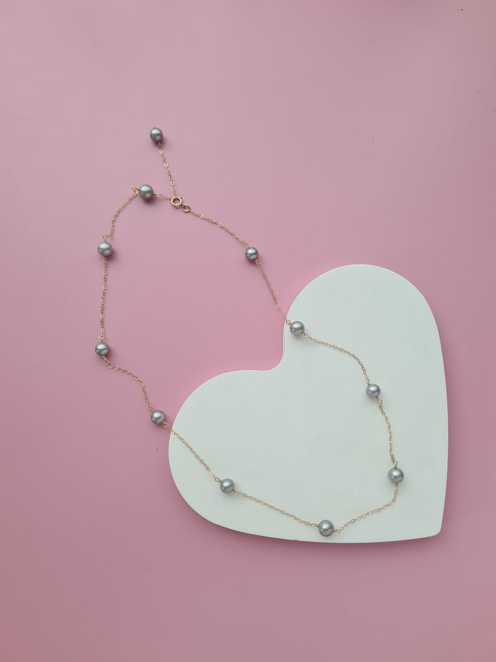 Silver Blue Akoya Pearl Floating Pearl Necklace, Modern Pearl Jewelry in Singapore