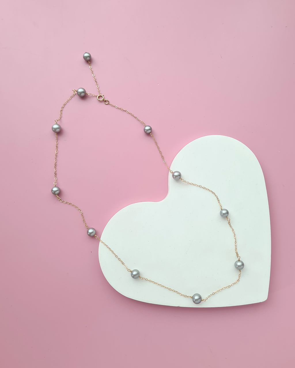 Silver Blue Akoya Pearl Floating Pearl Necklace, Modern Pearl Jewelry in Singapore