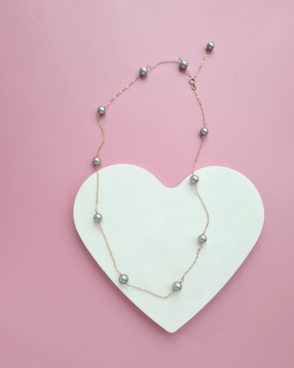 Silver Blue Akoya Pearl Floating Pearl Necklace, Modern Pearl Jewelry in Singapore