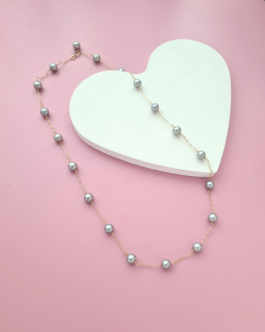 Silver Blue Akoya Pearl Floating Pearl Necklace, Timeless Pearl Jewelry in Singapore