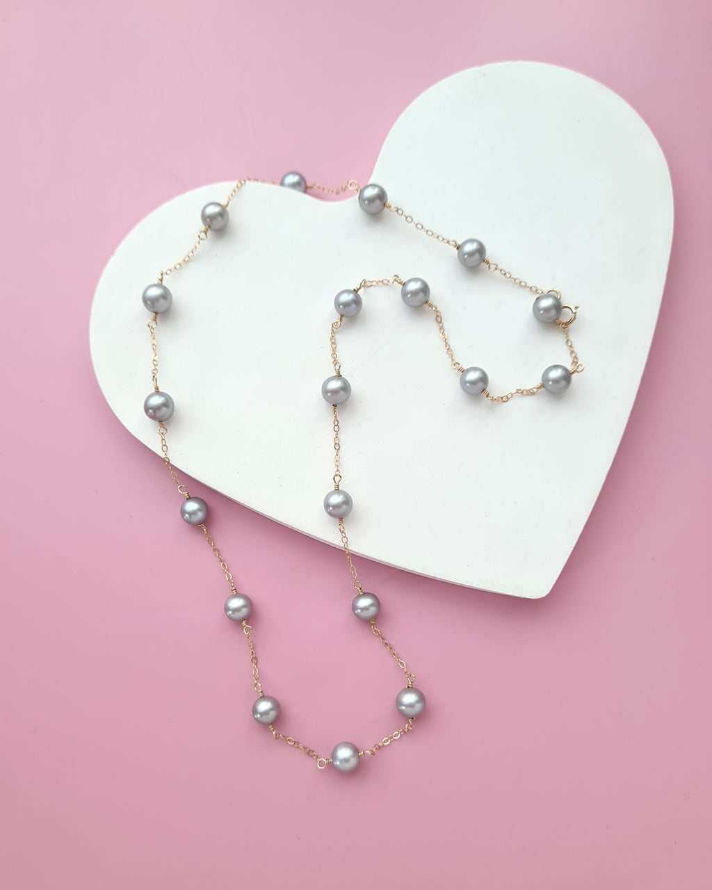 Silver Blue Akoya Pearl Floating Pearl Necklace, Timeless Pearl Jewelry in Singapore