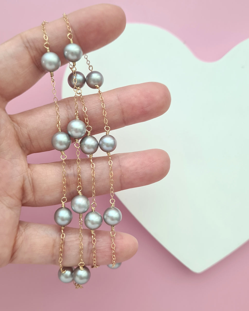 Silver Blue Akoya Pearl Floating Pearl Necklace, Timeless Pearl Jewelry in Singapore