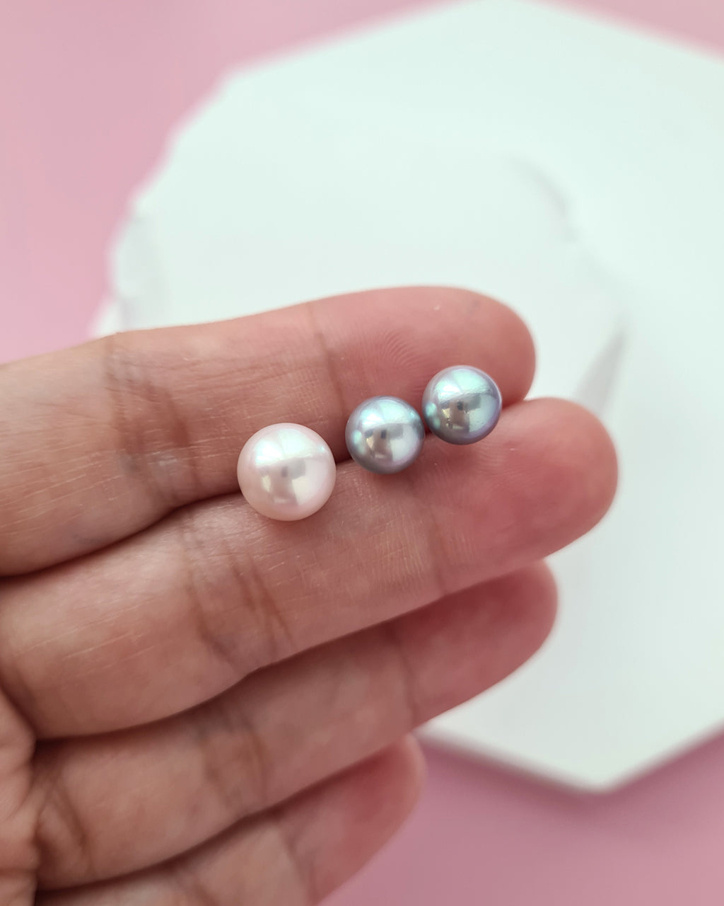 6.8mm Silver Blue Akoya Pearl Stud Earrings, 18K White Gold