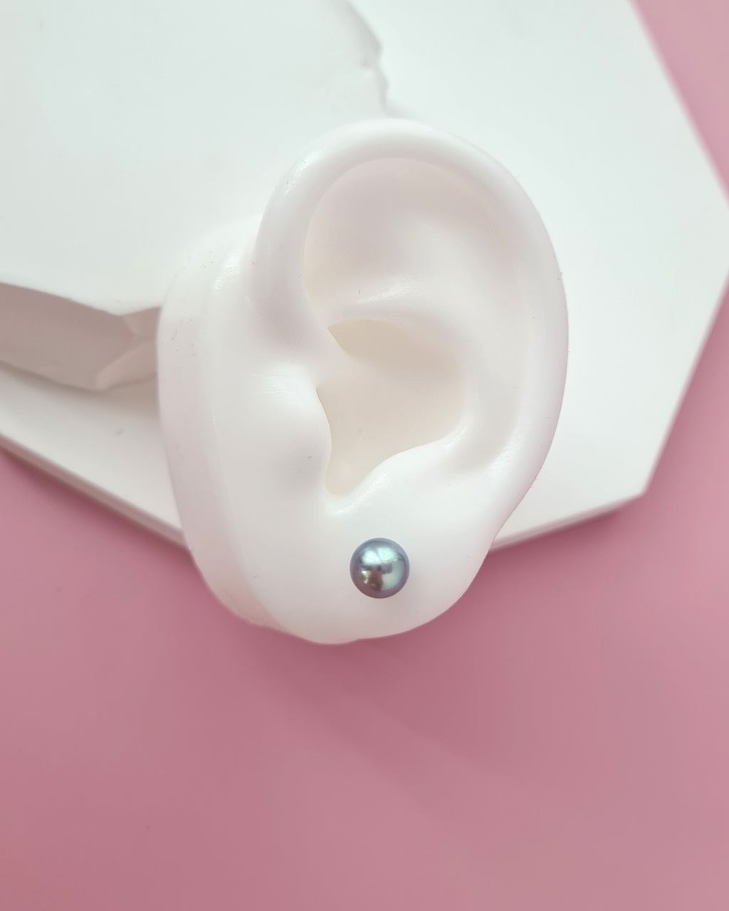 6.8mm Silver Blue Akoya Pearl Stud Earrings, 18K White Gold