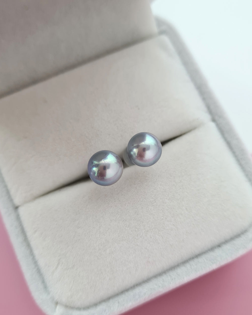6.8mm Silver Blue Akoya Pearl Stud Earrings, 18K White Gold