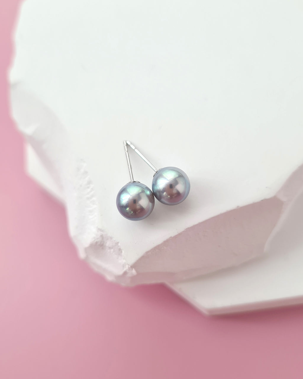 6.8mm Silver Blue Akoya Pearl Stud Earrings, 18K White Gold
