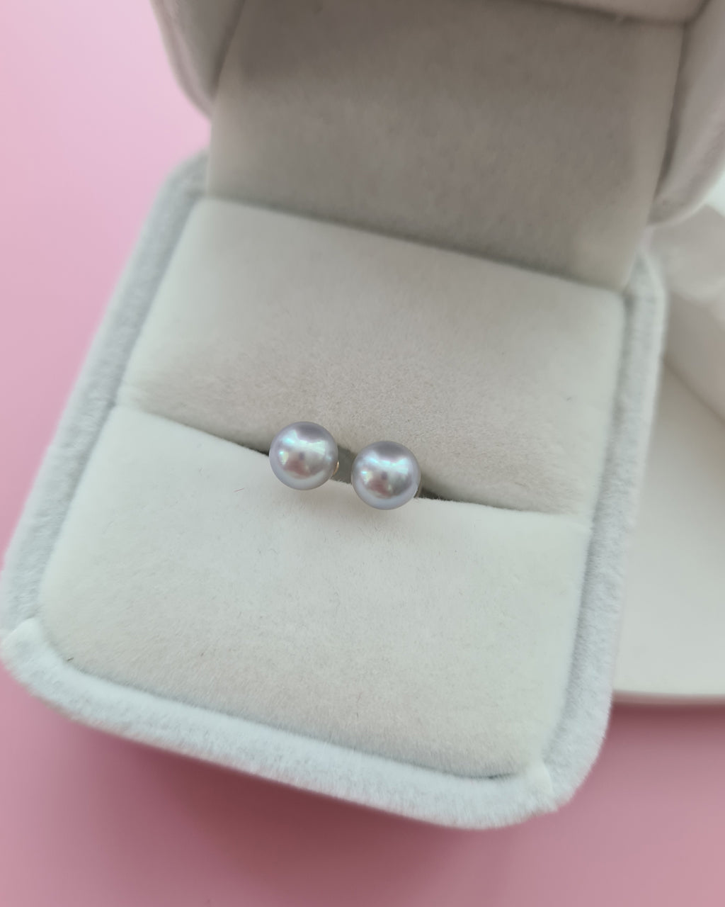 5.7mm - Silver Blue Akoya Pearl 18K Gold Stud Earrings - Exact Pair, Pearl Jewellery in Singapore