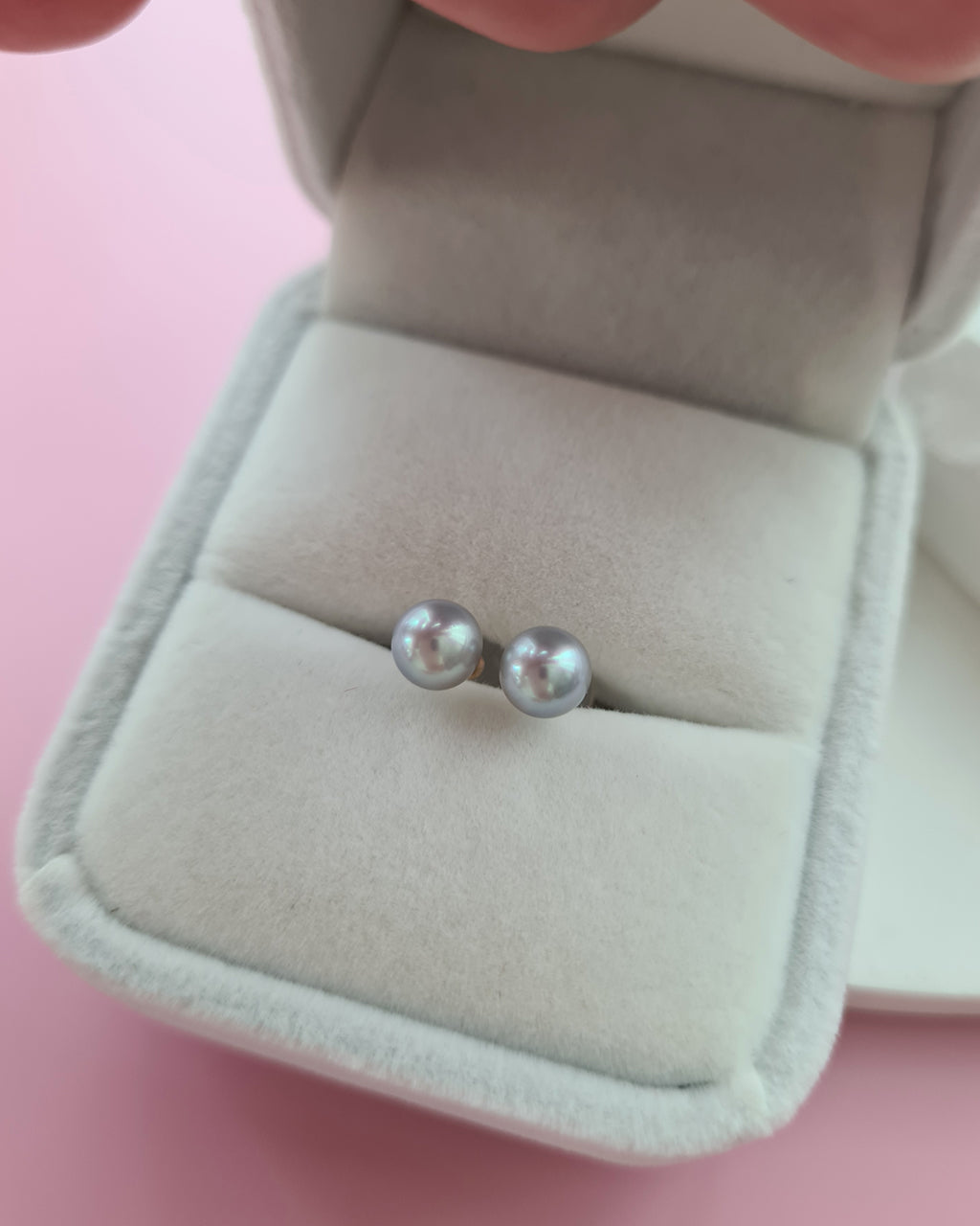 5.7mm - Silver Blue Akoya Pearl 18K Gold Stud Earrings - Exact Pair, Pearl Jewellery in Singapore